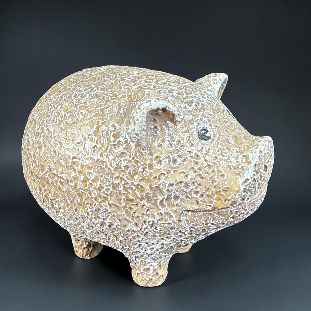 Miniature Textured Resin Pig Figurine Rustic Tan White Farmhouse Decor 2inch